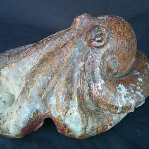 Pieuvre “Kraken” sculptée à taille réelle dans une agate du Maroc, montrant le modelé des tentacules et des ventouses.